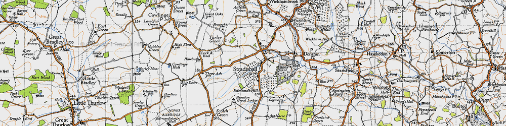 Old map of Stradishall in 1946