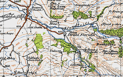 Old map of Afon Fflûr in 1947