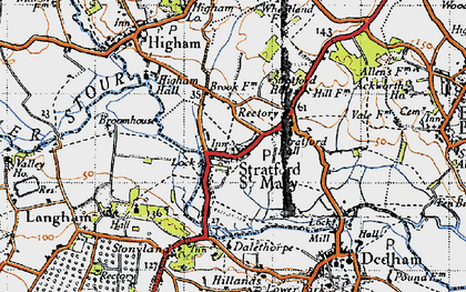 Old map of Stratford St Mary in 1946