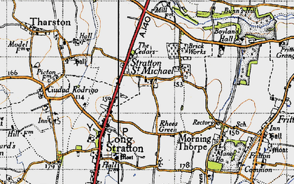 Old map of Stratton St Michael in 1946
