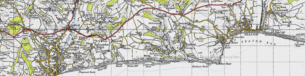 Old map of Branscombe Cross in 1946