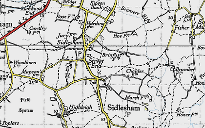 Old map of Street End in 1945