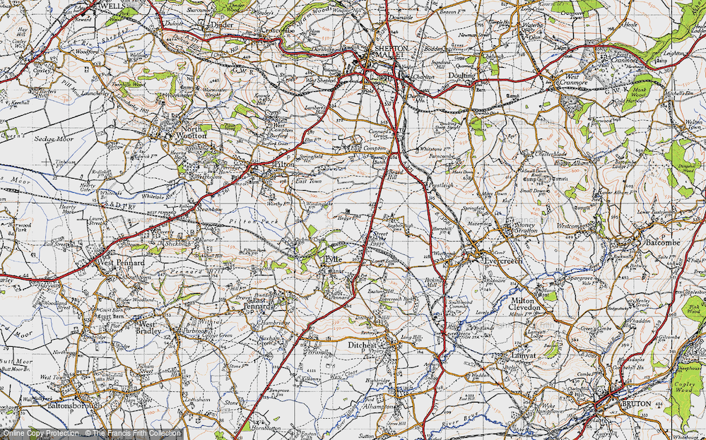 Old Map of Street on the Fosse, 1946 in 1946