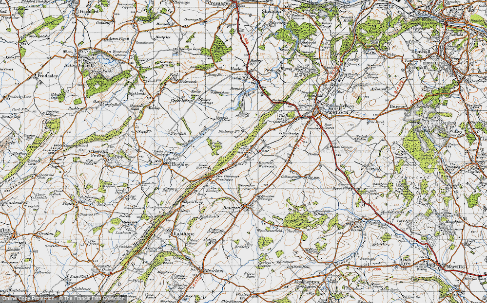 Old Map of Historic Map covering Blakeway Coppice in 1947