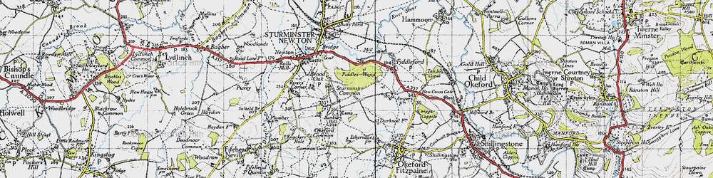 Old map of Sturminster Common in 1945