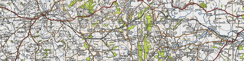 Old map of Suckley Green in 1947