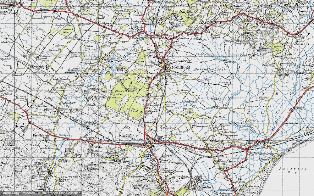 Old Map of Historic Map covering Downash in 1940