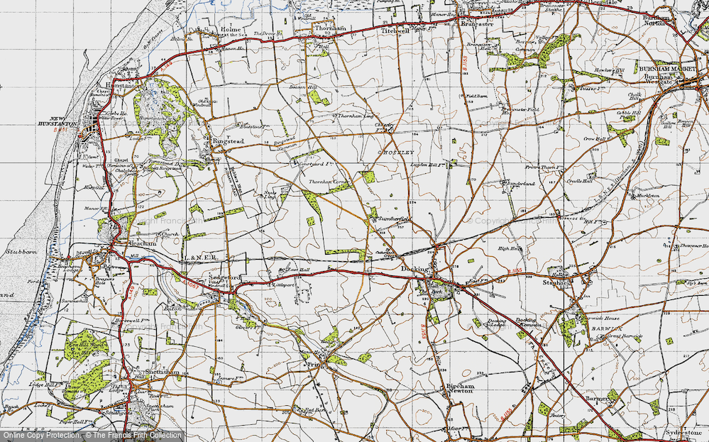Old Map of Historic Map covering Burntstalk in 1946