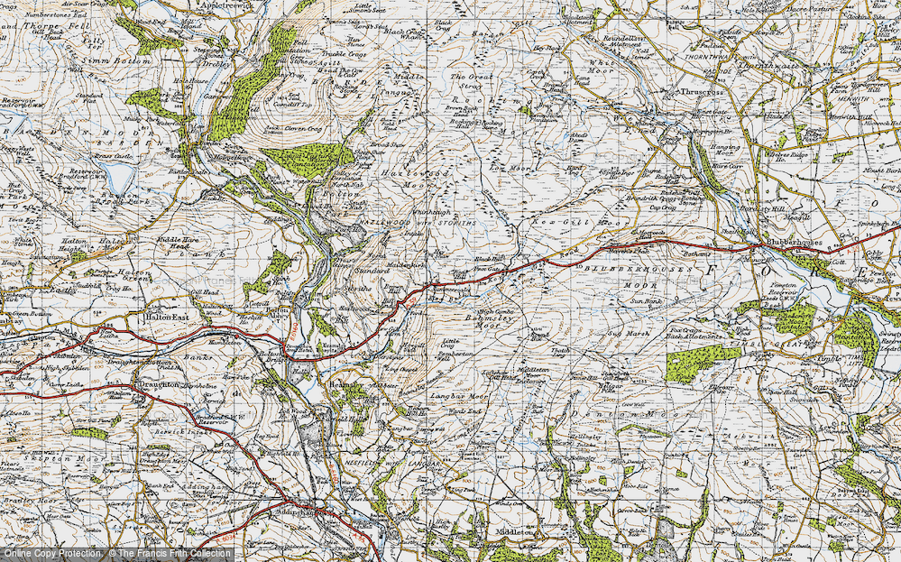 Old Map of Historic Map covering Beamsley Moor in 1947