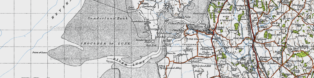 Old map of Sunderland Point in 1947
