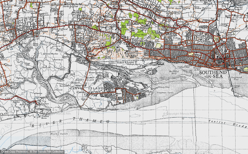 Old Map of Historic Map covering Two Tree Island in 1946