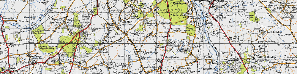 Old map of Sunningwell in 1947