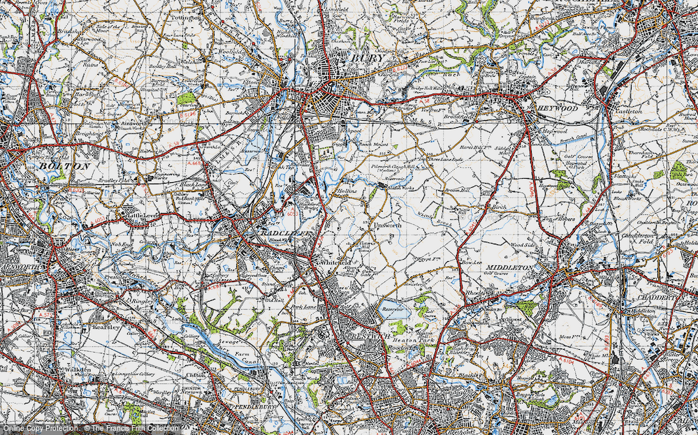 Old Map of Historic Map covering Thurston Fold in 1947