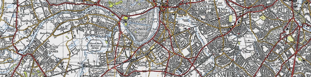Old map of Surbiton in 1945