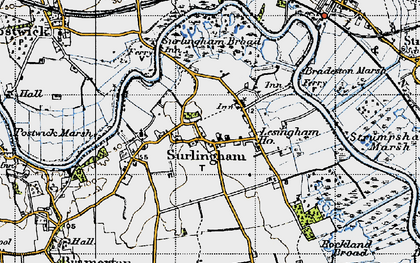 Old map of Surlingham in 1945