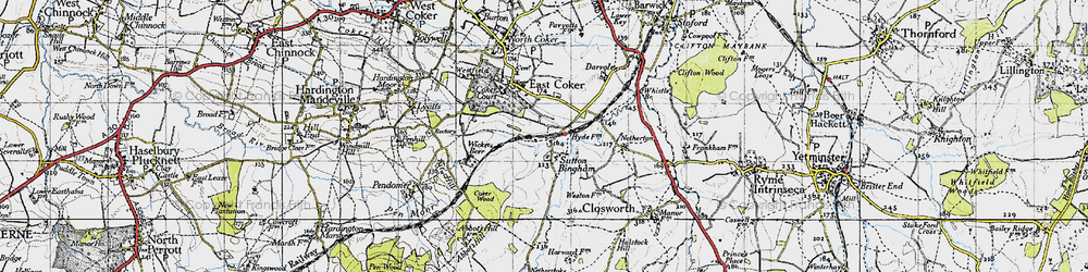 Old map of Sutton Bingham in 1945