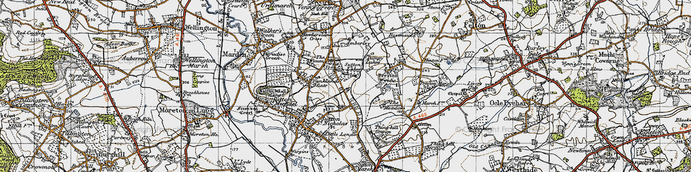 Old map of Sutton Lakes in 1947