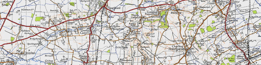 Old map of Sutton Montis in 1945
