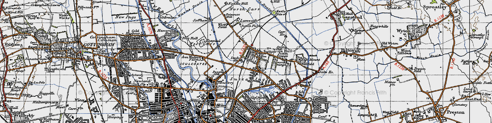 Old map of Sutton-on-Hull in 1947