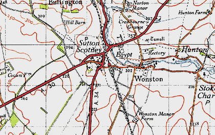Old map of Sutton Scotney in 1945