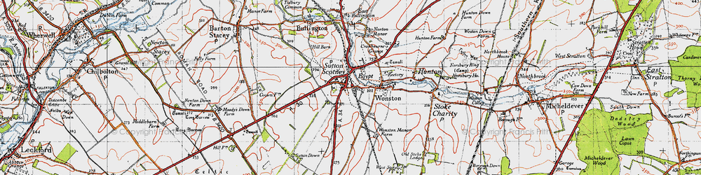 Old map of Sutton Scotney in 1945
