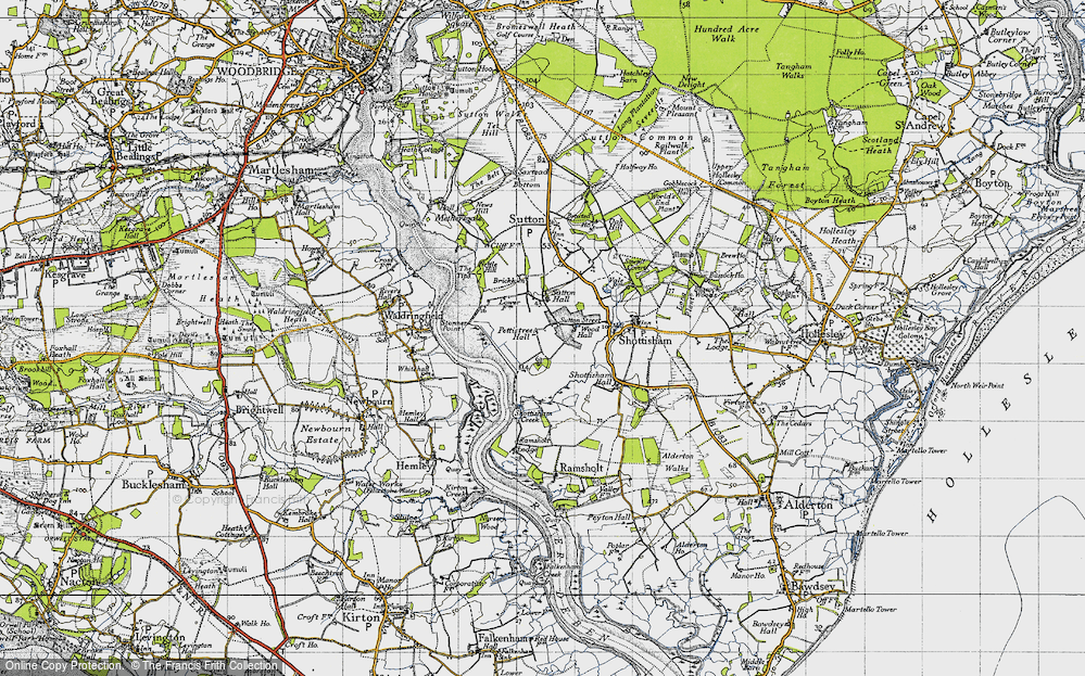 Old Map of Historic Map covering River Deben in 1946