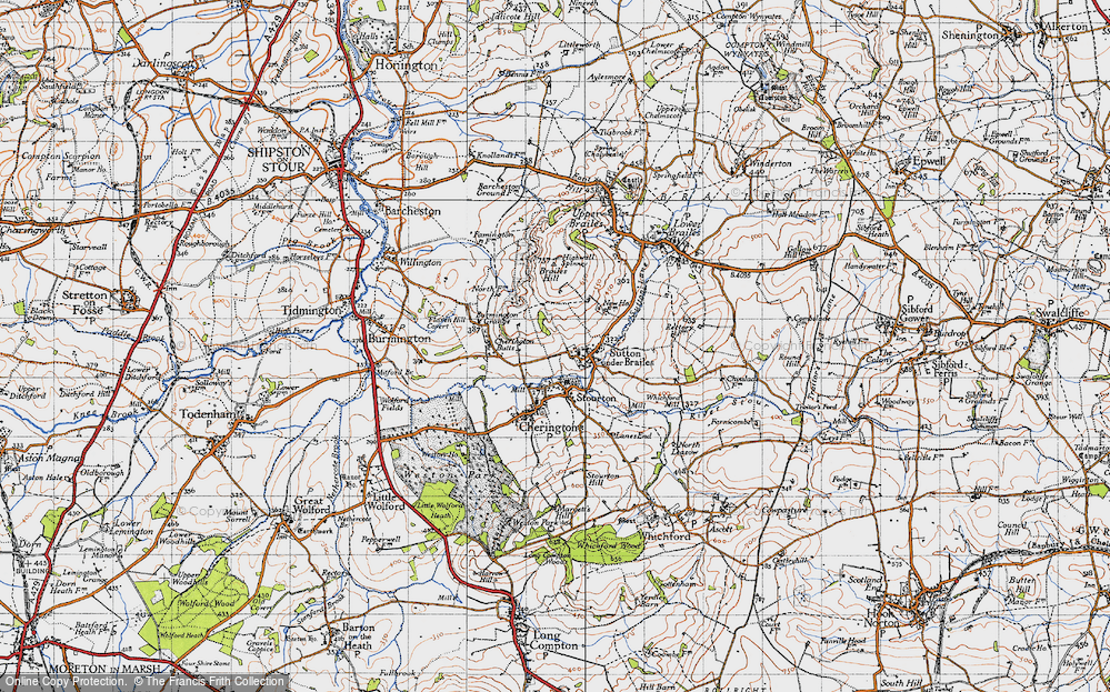 Old Map of Historic Map covering Burmington Grange in 1946