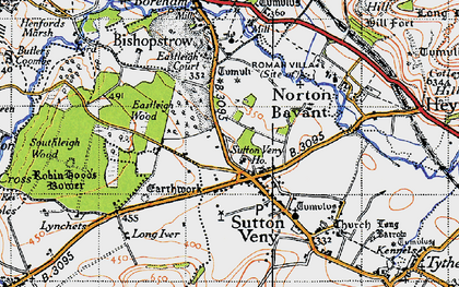 Old map of Sutton Veny in 1940
