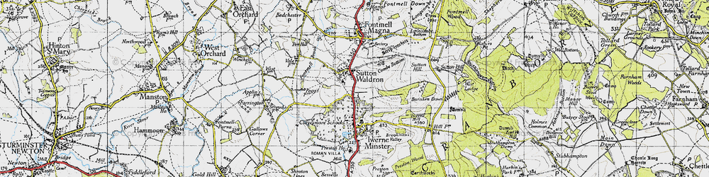 Old map of Sutton Waldron in 1945