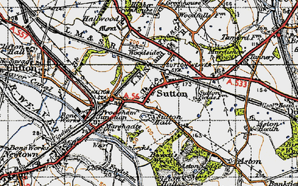 Old map of Sutton Weaver in 1947