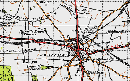 Old map of Swaffham in 1946