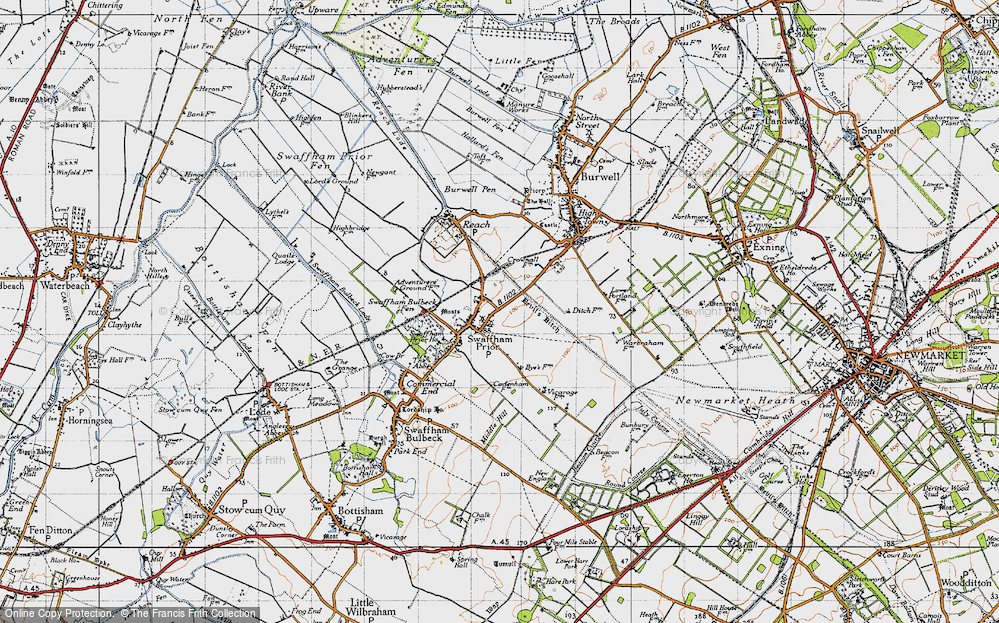 Old Map of Historic Map covering Beacon (Cesarewitch) Course in 1946
