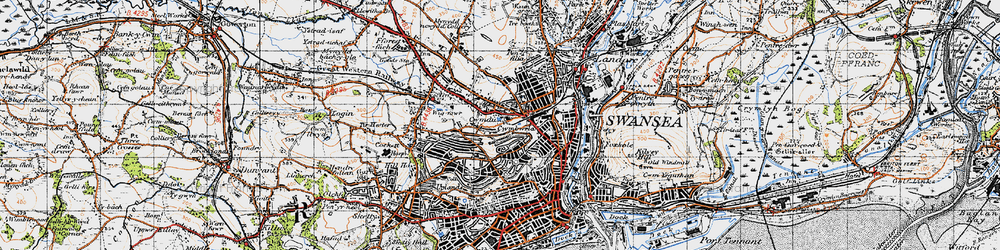 Old map of Swansea in 1947