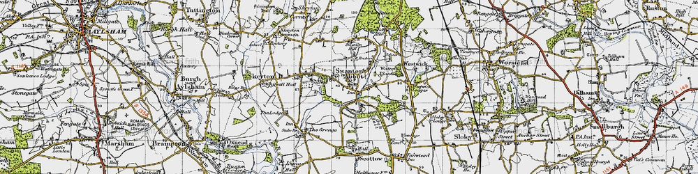 Old map of Swanton Abbott in 1945