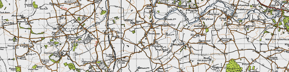 Old map of Swanton Morley in 1946