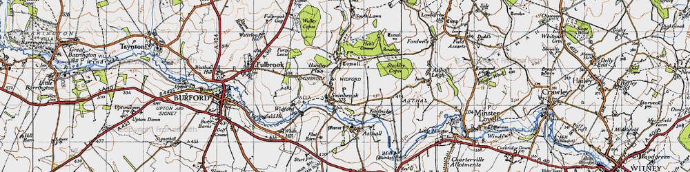 Old map of Swinbrook in 1946