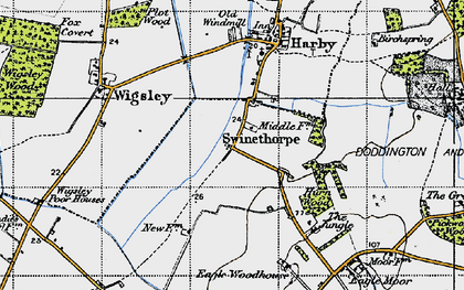 Old map of Swinethorpe in 1947