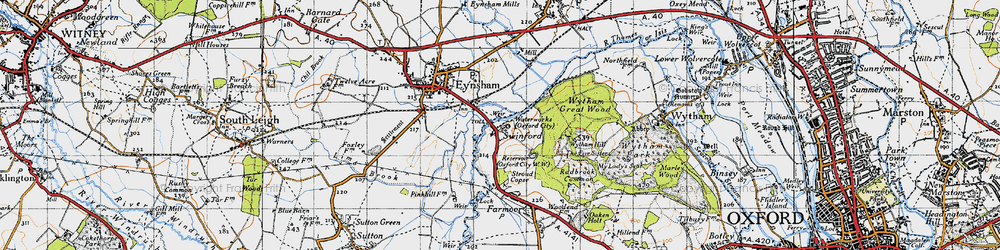 Old map of Wytham Hill in 1946
