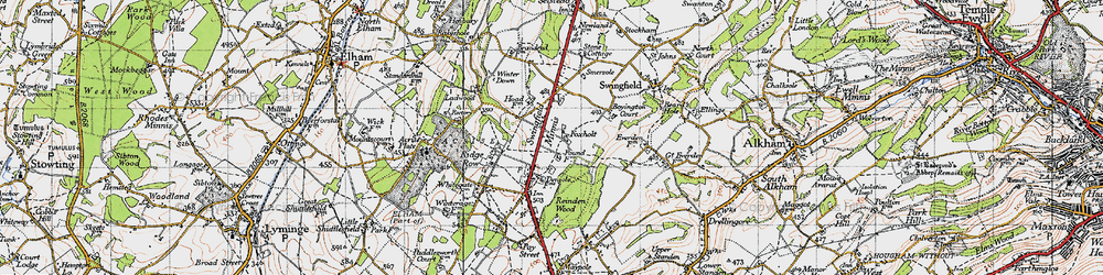 Old map of Swingfield Minnis in 1947