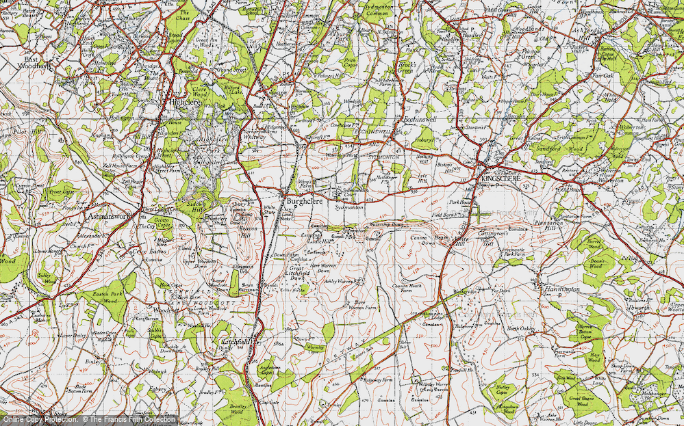 Old Map of Historic Map covering Great Litchfield Down in 1945