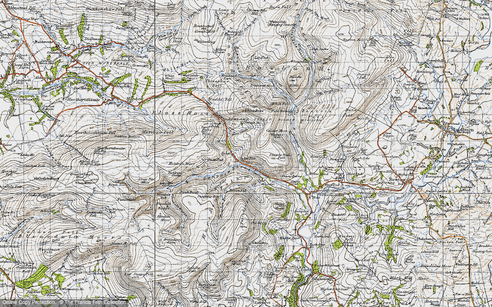 Old Map of Historic Map covering Black Clough in 1947