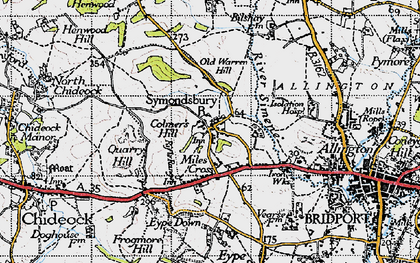 Old map of Symondsbury in 1945