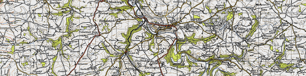 Old map of Taddiport in 1946