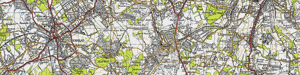 Old map of Tadworth in 1945