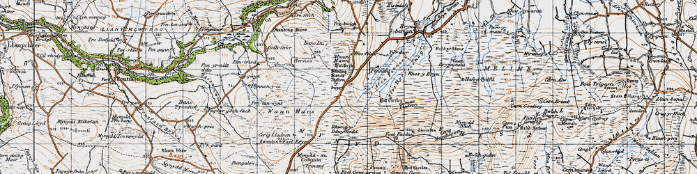 Old map of Afon Pennant in 1946