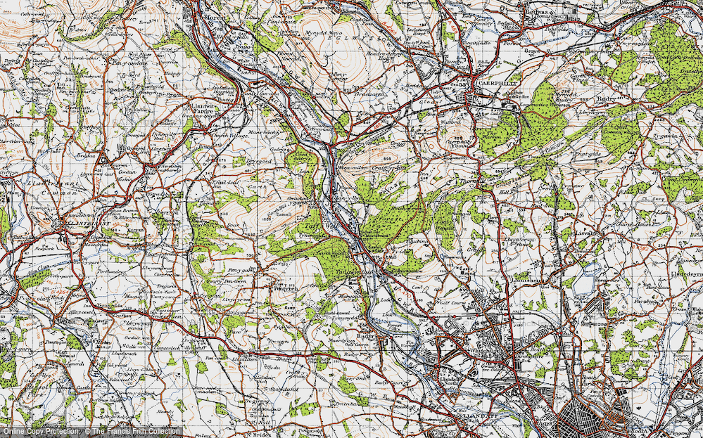 Old Map of Historic Map covering Brynau in 1947