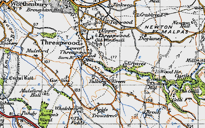 Old map of Tallarn Green in 1947