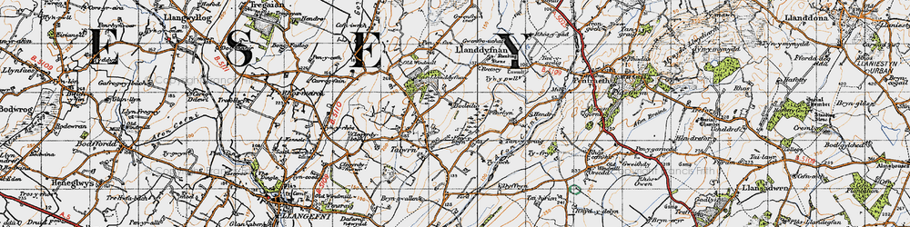 Old map of Gwenfro Uchaf in 1947