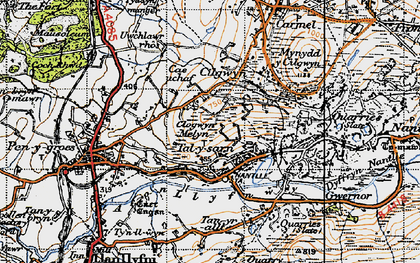 Old map of Afon Llyfni in 1947