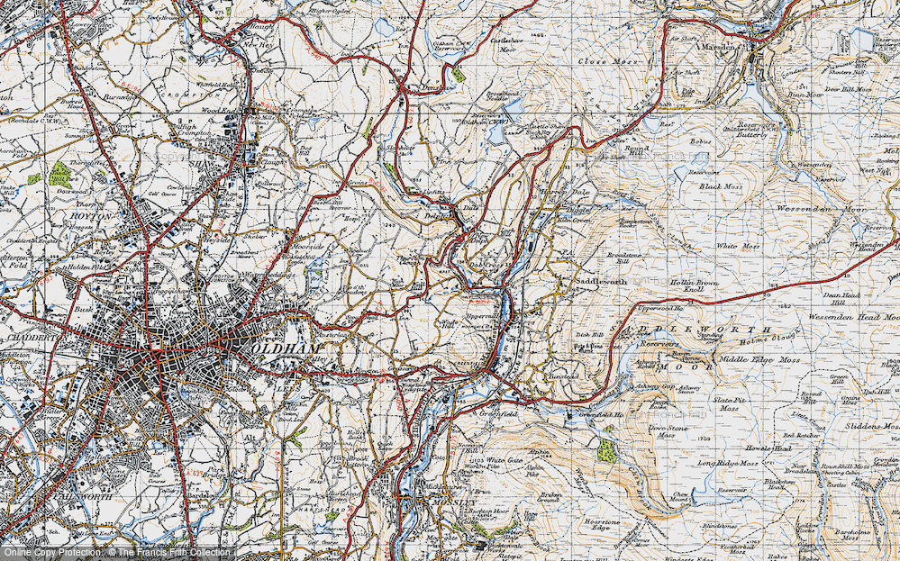 Old Map of Historic Map covering Saddleworth in 1947